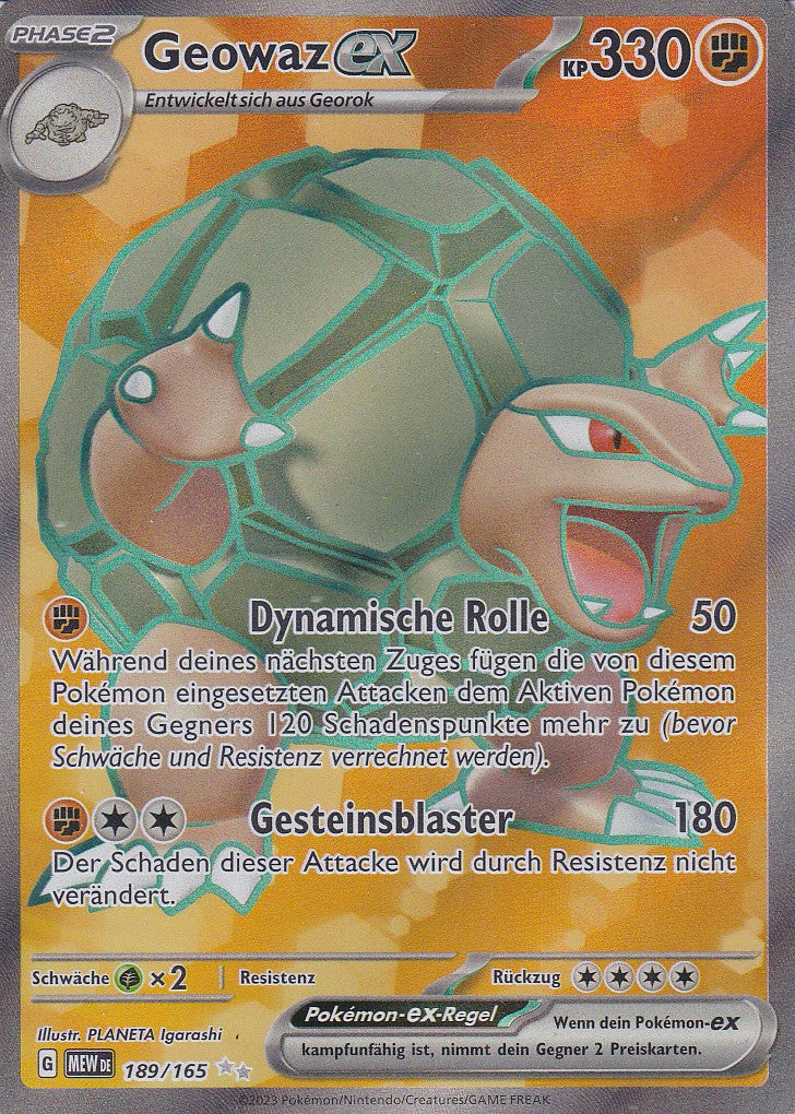 Geowaz ex 189/165 Pokémon 151 Full Art Deutsch NM Originalfoto
