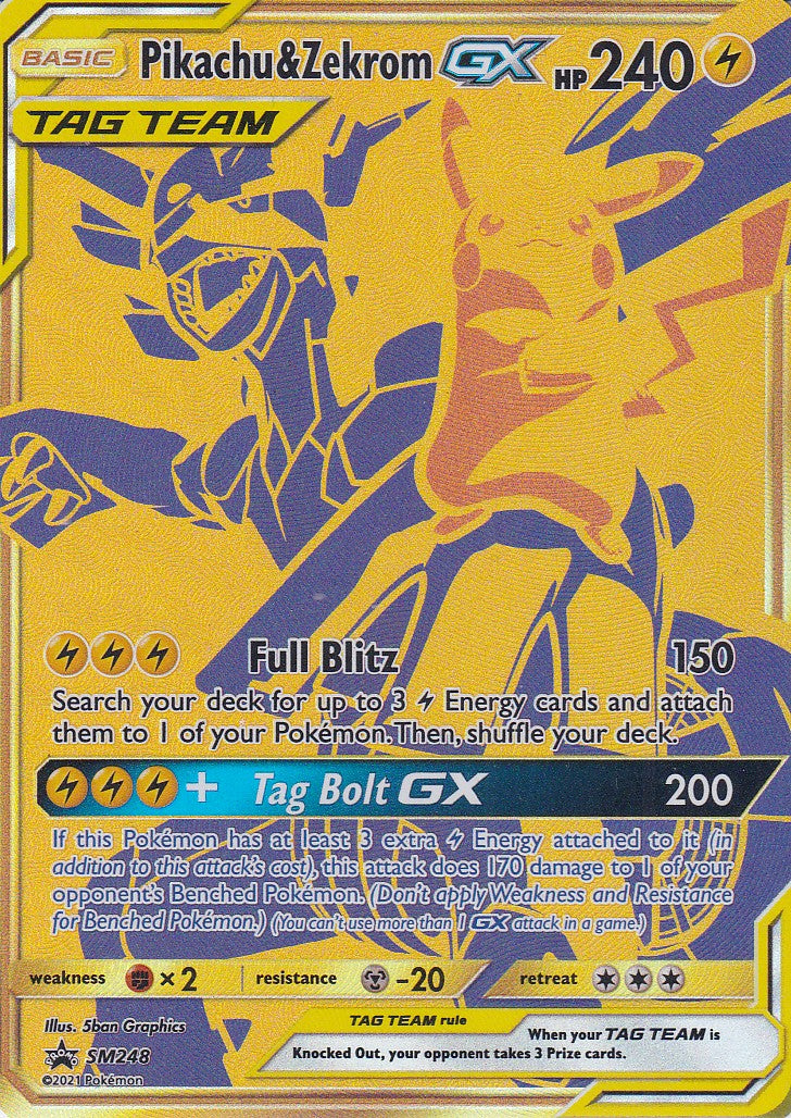 Pikachu & Zekrom-GX SM248 Gold Promo Englisch NM Originalfoto