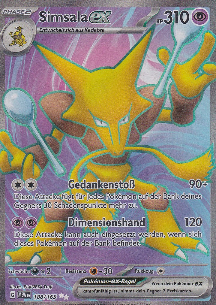 Simsala ex 188/165 Pokémon 151 Full Art Deutsch NM Originalfoto